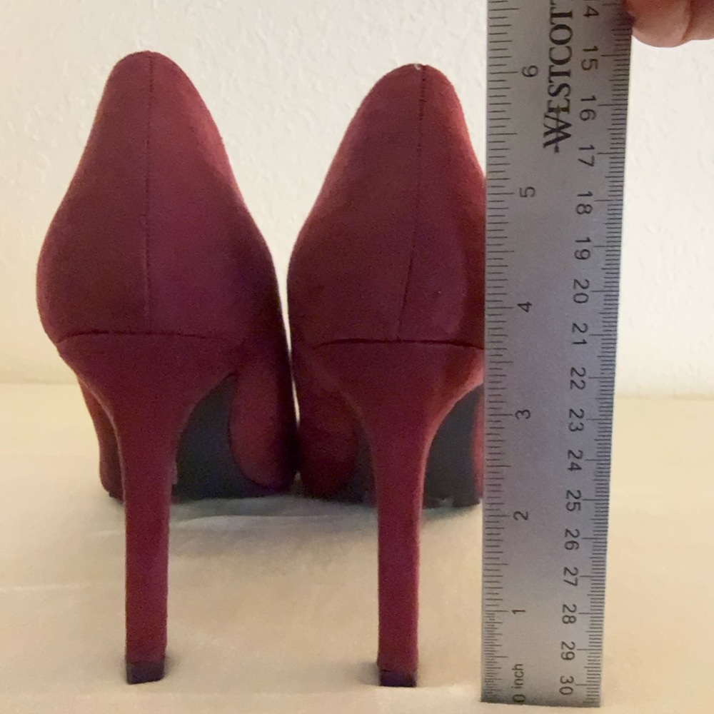 French Connection Burgundy Suede Pointed-Toe Pumps | Size 9 | 3.5” Heel - Picture 6 of 6